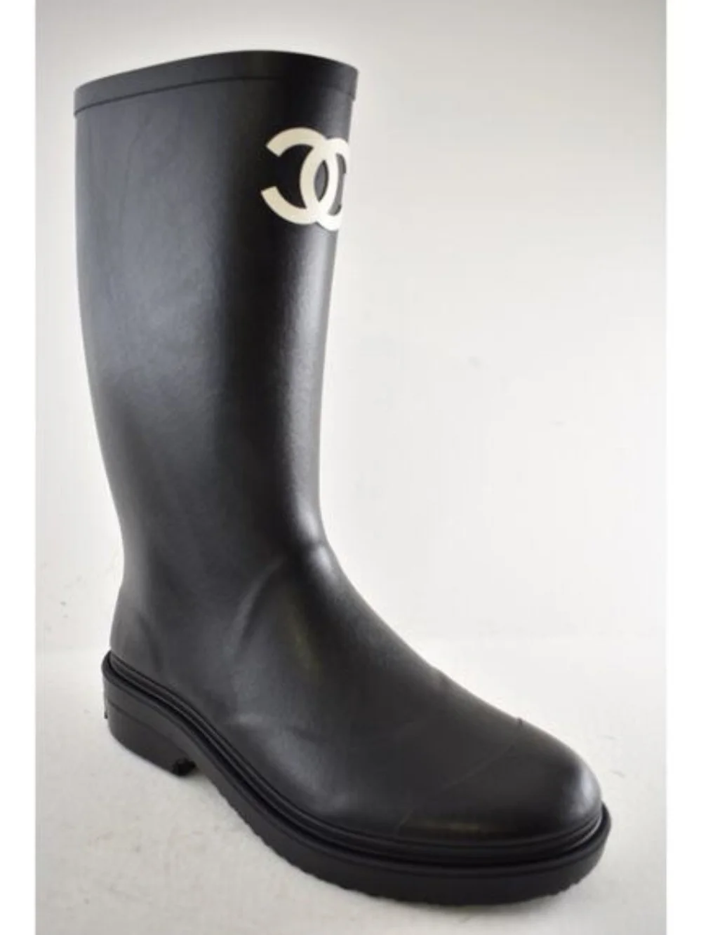 CHANEL Black Rain Boots with CC Logo